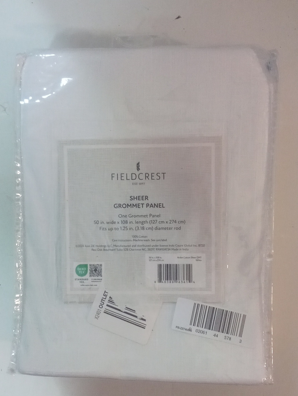Fieldcrest Sheer Grommet Panel Curtain - White 100% Cotton Woven NWT $75